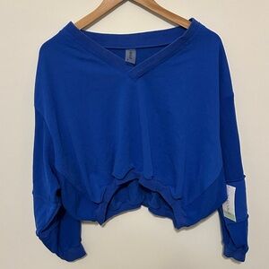 Vibrant Blue V-Neck Women's Hoodie